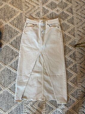 American Eagle Outfitters Cream High-Rise Midi Denim Skirt with Front Slit